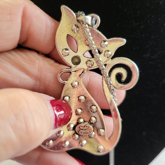 NWT Betsey Johnson Yellow and Orange Cat Pendant Necklace Chain 30" - Picture 10 of 11